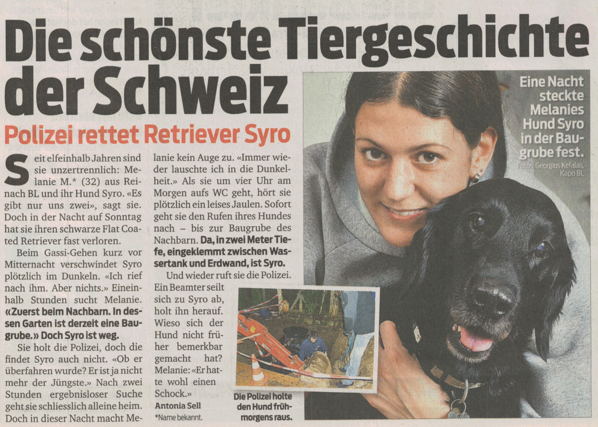 Melanie Müller Quine mit ihrem ersten Hund Syro der in der Nacht in die Baugrube gefallen ist und von der Polizei gerettet wurde